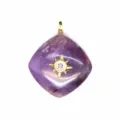 Rhombus purple crystal pendant necklace with gold sun star rhinestone design for women daily wear. - Amethyst