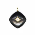 Black rhombus crystal pendant necklace with gold sunburst detail elegant jewelry piece. - Obsidian