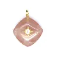 Natural strawberry quartz rhombus crystal pendant necklace with gold star rhinestone. - Strawberry Quartz