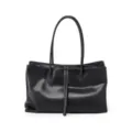 Sac cabas en cuir noir pour femme, sac porté épaule rétro minimaliste, grande capacité. - Noir