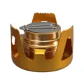 Réchaud à alcool de camping portable mini brûleur avec support doré et couvercle argenté SKU - Or