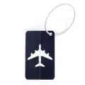 Étiquette de bagage en aluminium noir avec câble métallique et découpe d'avion pour valise - Noir