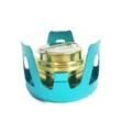 Réchaud à alcool portable mini camping avec support métallique bleu et brûleur en laiton. - Bleu