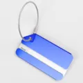 Étiquette à bagages en aluminium bleu avec câble en acier et porte-nom pour valises et sacs. - Coin Coupé Bleu