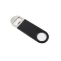 Stainless steel flat bottle opener with black rubber grip and convenient ring handle design. - S / Black