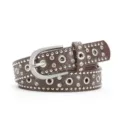 Punk Style Rhinestone Rivet Belt Women Silver Pin Buckle Multi-hole Jeans Waist Belt - Coffee