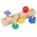 Wooden toddler screwing toy matching early education color shape learning toy for kids - Montessori 5-Base Long Strip Screwing