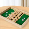 Wooden Shut The Box Tabletop Dice Game With Number Tiles And Green Felt Board For Family - 2-Player 1-9 Flip Board (White Box)