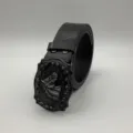 Detailed view of men's vintage western leather belt with embossed metal buckle and stylish strap pattern. - One Size (Length 125cm Width 4cm) / Horse Buckle Black Strap (Style 3)