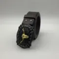Men's retro western cowboy leather belt with heavy metal carved bull head buckle detail. - One Size (Length 125cm Width 4cm) / Gold Bull Buckle Dark Brown Strap (Style 1)