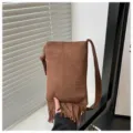 Bohemian vintage σουέτ τσάντα χιαστί με κρόσσια καφέ μικρή τσάντα κινητού γυναικεία - Καφέ