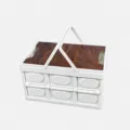 Portable 15L foldable storage box with wood grain lid and handle, ideal for home and car trunk. - With Handle Wooden Lid / Small 15L / White