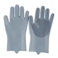 Vue détail des gants de nettoyage en silicone gris avec des poils denses pour la cuisine. - 130g (Emballage OPP) / Gris