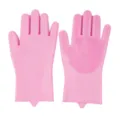 Vue détaillée de gants de vaisselle en silicone rose avec des poils de nettoyage denses. - 130g (Emballage OPP) / Rose