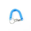 Porte-clés spirale bleu avec anneau et mousqueton en métal, lanière extensible anti-perte pour clés. - Bleu ciel