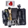 Noodsurvival uitrusting tactische zaklamp multitool kompas buitenuitrusting set - Zwart