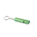 Sifflet de survie double en aluminium vert durable avec anneau de clés gros plan. - Vert