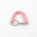Llavero de resorte en espiral rosa vista detallada, cordón flexible de alambre con anillo. - Rosa