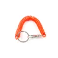 Llavero de resorte en espiral naranja cordón elástico con anillo metálico y mosquetón de pesca. - Naranja