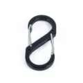 Vue detaillee du mousqueton en S noir, crochet a ressort robuste a double clip d'exterieur. - Noir