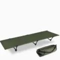 Portable folding camping cot with storage bag, sturdy aluminum frame for outdoor and office. - High-Legged / Army Green