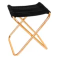 Portable outdoor folding camping stool with strong aluminum alloy frame and black fabric seat. - Gold