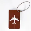 Metal Luggage Tag Aluminum Travel Suitcase ID Tag with Steel Wire Loop Airplane Brown - Coffee