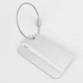 Aluminum alloy metal luggage tag with wire loop and name slot for travel bags. - Cut Corner Silver