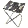 Portable folding camp stool with durable aluminum alloy frame and camouflage fabric seat. - Gray Camo Gunmetal