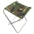 Portable outdoor folding camping stool with lightweight aluminum alloy frame and camouflage seat. - Green Camo Gunmetal