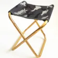 Portable folding camping stool with camouflage seat and gold aluminum alloy frame outdoor variant - Gray Camo Gold