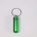 Boîte à pilules étanche en aluminium vert portable conteneur capsule d'urgence porte-clés - N°1 (Diamètre Extérieur 14mm * Longueur 48mm) Fond Rond / Vert