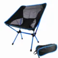 Portable folding camping moon chair in lake blue, lightweight aluminum frame with mesh. - Sky Blue
