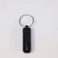 Boitier capsule etanche en aluminium noir pour pilulier avec porte-cles metallique. - N°1 (Diamètre Extérieur 14mm * Longueur 48mm) Fond Rond / Noir