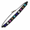 Handgemaakte glas kralen geweven hart patroon verstelbare zwarte armband vrouwen. - Zwart