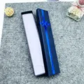 Long dark blue paper jewelry gift box with blue ribbon bow for necklaces bracelets and accessories. - Long Box 4*20*2.5 / Sapphire Blue