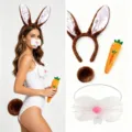 Easter bunny costume set with cute ears headband tail plush carrot prop for holiday party dress up - Four-Piece Set / Brown