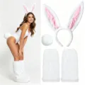 Cute Easter Halloween bunny costume set with fluffy ears headband, tail and leg warmers. - Leg Cover 3-Piece Set / White