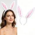 Plush Bunny Ears Headband White Rabbit Hair Hoop for Easter Halloween Party Costume Accessory - Bunny Ear Headband / White