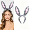 Grey plush bunny ear headband variant, soft festive hair accessory for party and holiday dress up - Bunny Ear Headband / Gray