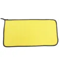 Detailed view of the thickened yellow coral fleece car cleaning towel with black edges. - 30*60cm