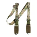 Camouflage tactical gun sling with elastic webbing and metal hooks for outdoor CS sports. - Buckle Dual Single Point Sling (TG038) / Ruins Camouflage