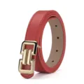 Cinturón de mujer de cuero rojo con hebilla geométrica de aleación dorada elegante pantalón - Rojo