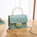 Mintgrüne Gelee Mini Handtasche mit Perlen Griff und Goldkette gesteppte Umhängetasche - Grün
