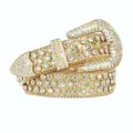 Women rhinestone wide leather belt sparkling crystal western denim waist strap accessory - 105cm / Gold