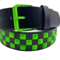 Black leather belt with neon green pyramid studs punk style cool jeans accessory - Green Bead