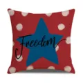 Independence day throw pillowcase detail showing red polka dot fabric and blue star print. - 23YM8-2