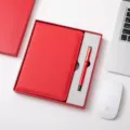 Set de regalo cuaderno de cuero A5 rojo y boligrafo metalico oficina papeleria elegante - A5 / Rojo