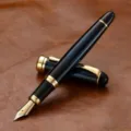 Stylo-plume en métal noir avec bordure dorée, grande plume bicolore et motif bleu élégant. - Plume EF - 0.38mm / Bleu Feux d'Artifice