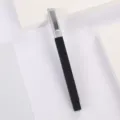Rectangular plastic ballpoint pen with black and silver color blocking and metal clip for office. - Black Silver